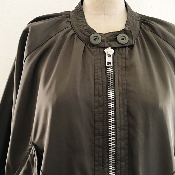 Free People Olive Green Full Zip Up Nylon Aviator Military Bomber Jacket - Picture 4 of 11